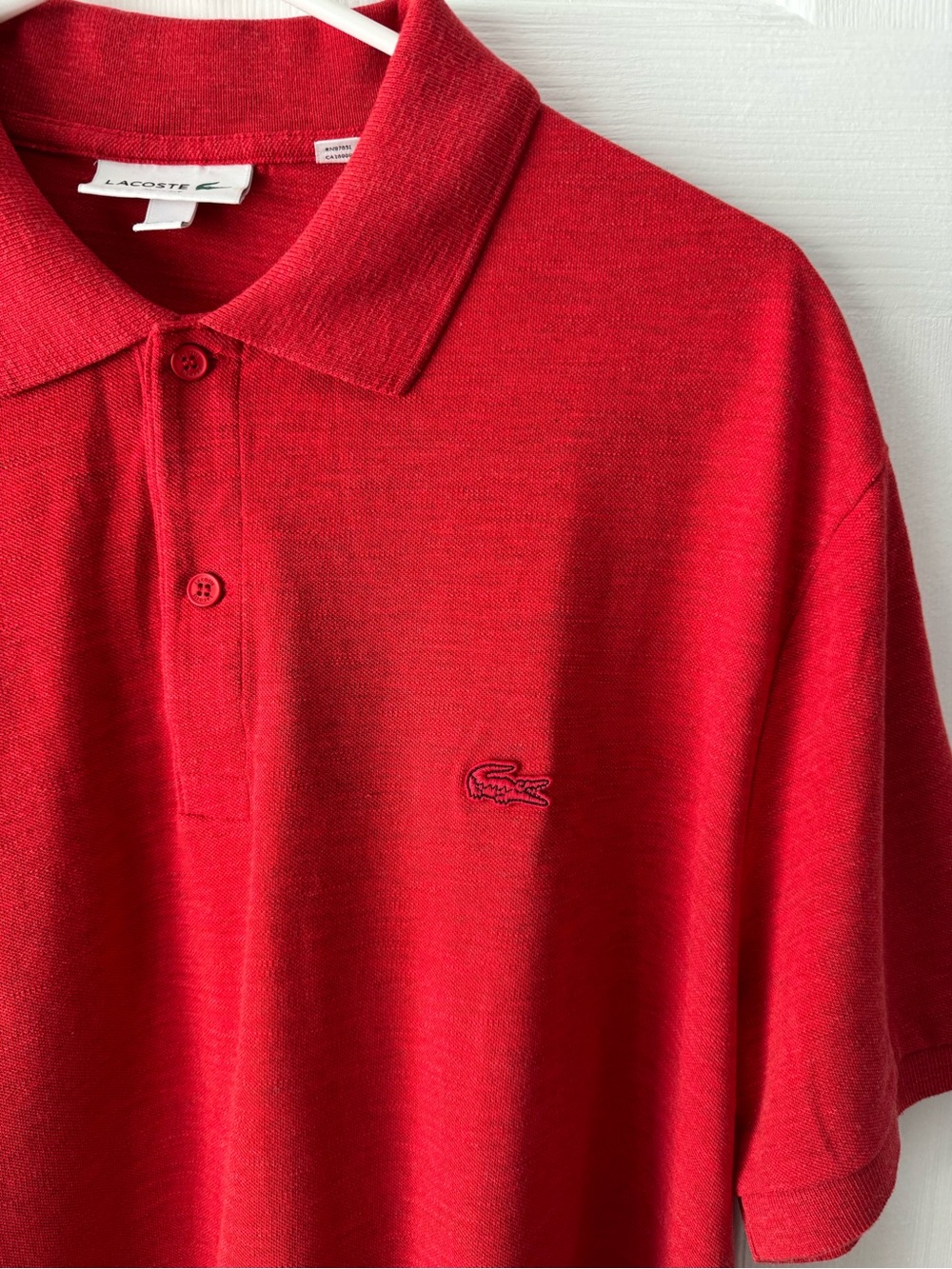 Lacoste Red Embroidered Logo Polo Shirt Embossed Buttons US XXL France 7 Luxury